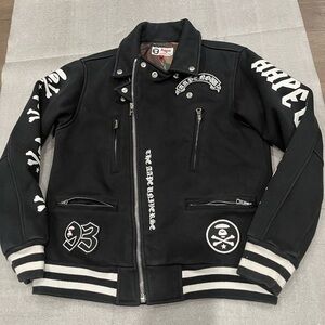 [L]Aape Black Graphic Men's Bomber Moto Jacket
